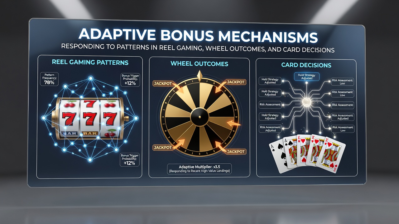 Diagram showing card decision tracking and live event wager patterns feeding into bonus adaptation engines