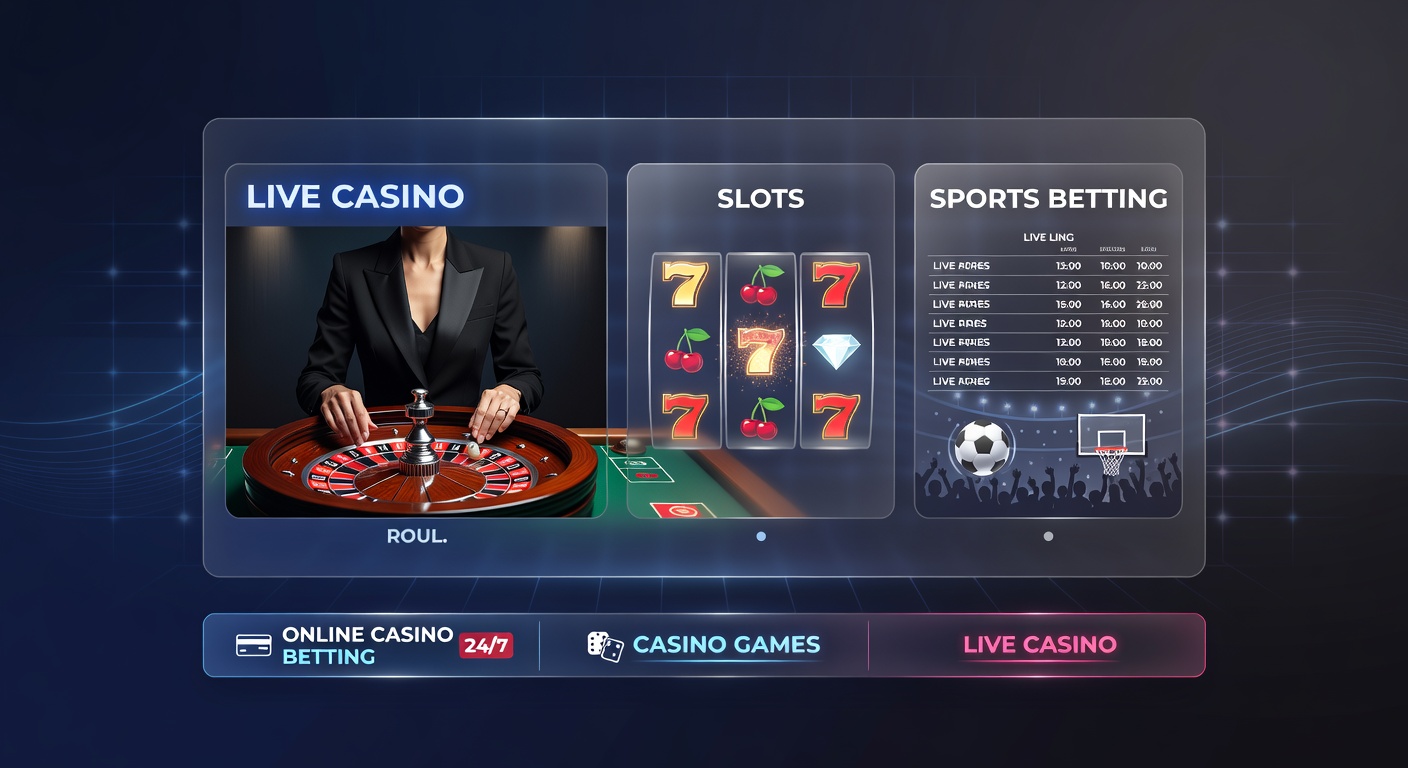 Dynamic mobile app dashboard displaying live roulette wheel, slot reels, sports betting odds, and bonus notifications in one unified view