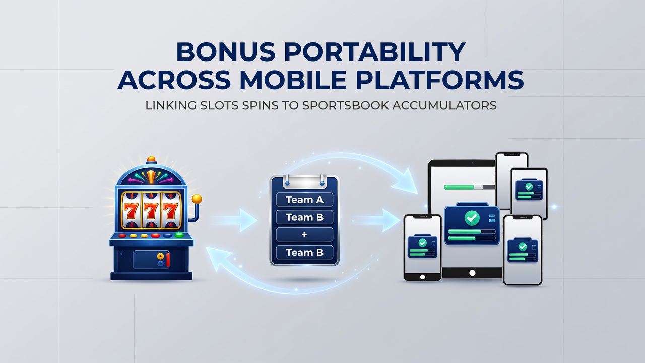 Flowchart diagram illustrating bonus portability process from mobile slots to sportsbook accumulators