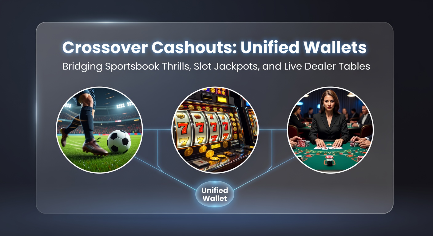 Digital wallet interface showing seamless transfers between sportsbook bets, colorful slot reels, and live dealer blackjack tables