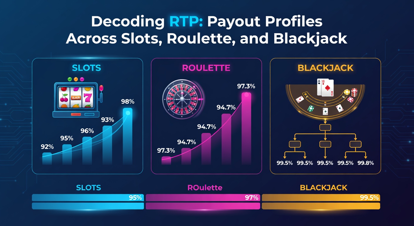 Vibrant casino floor with slot machines flashing, roulette wheel spinning, and blackjack tables in action, highlighting payout dynamics