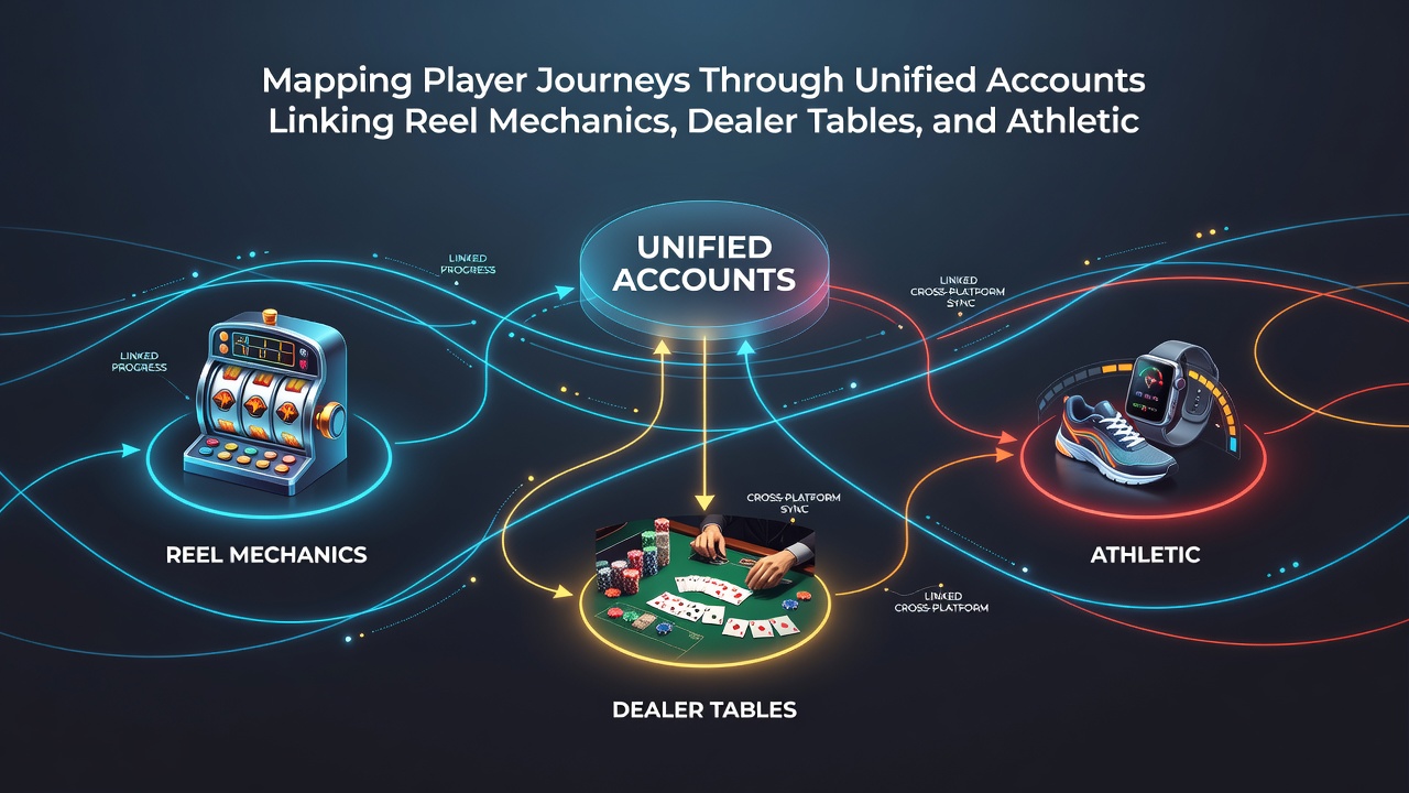 Flowchart illustrating data connections between slot mechanics, live dealer tables, and athletic markets in unified accounts