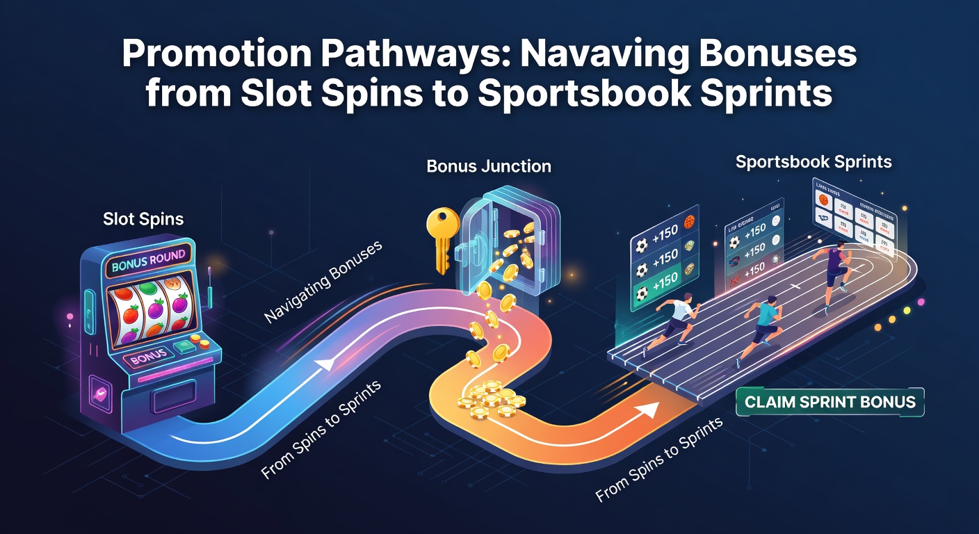 Animated graphic of a player dashboard illustrating bonus conversion from slot wins to active sportsbook bets, with progress trackers and reward icons