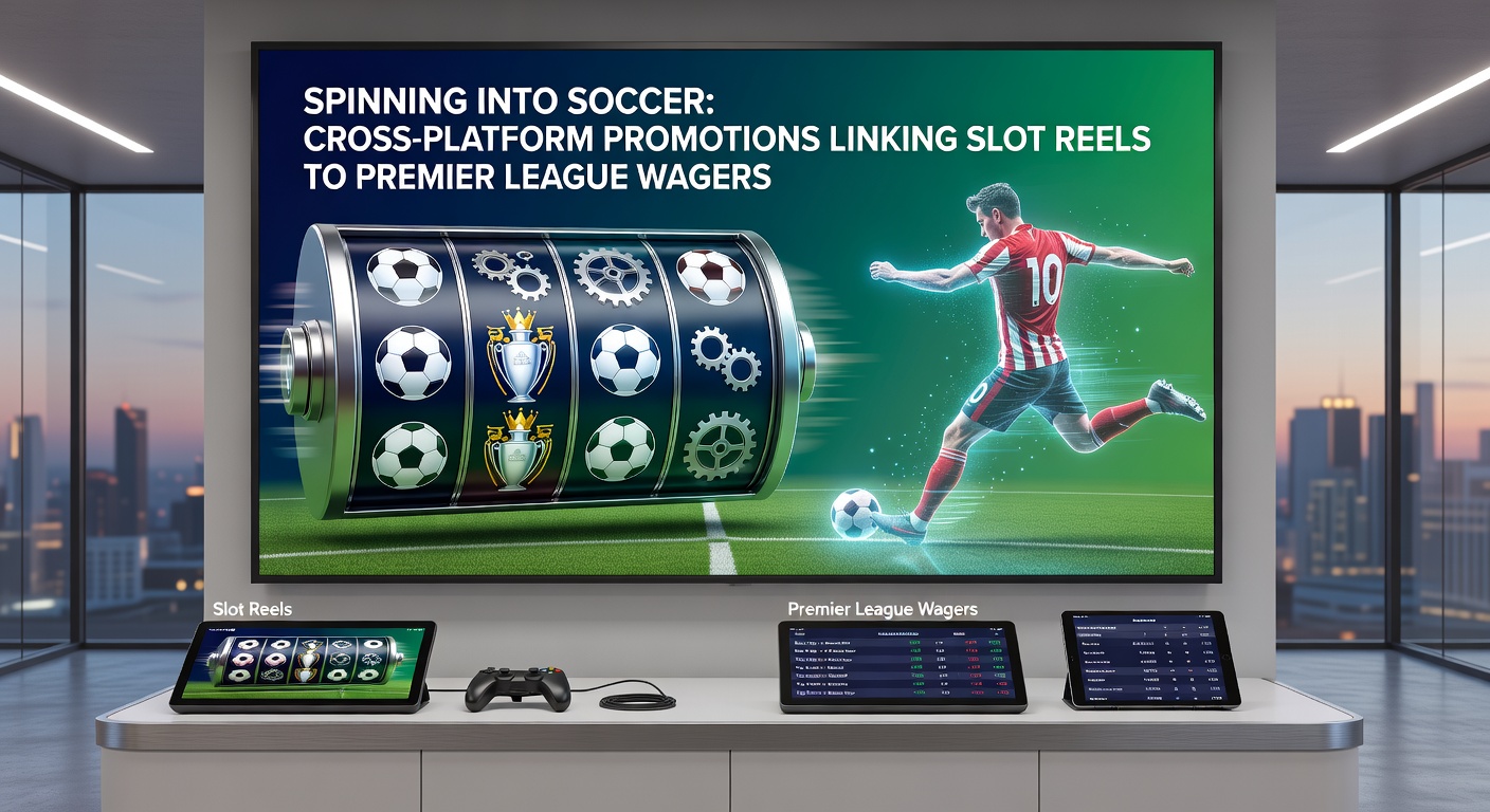 Dynamic scene of a mobile screen displaying slot reels alongside live Premier League match odds, with bonus icons linking the two