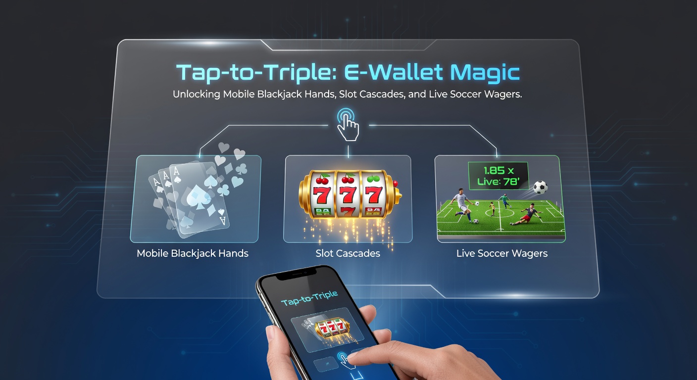 Mobile phone screen displaying e-wallet deposit confirmation for a blackjack game amid cascading slot symbols and soccer match highlights