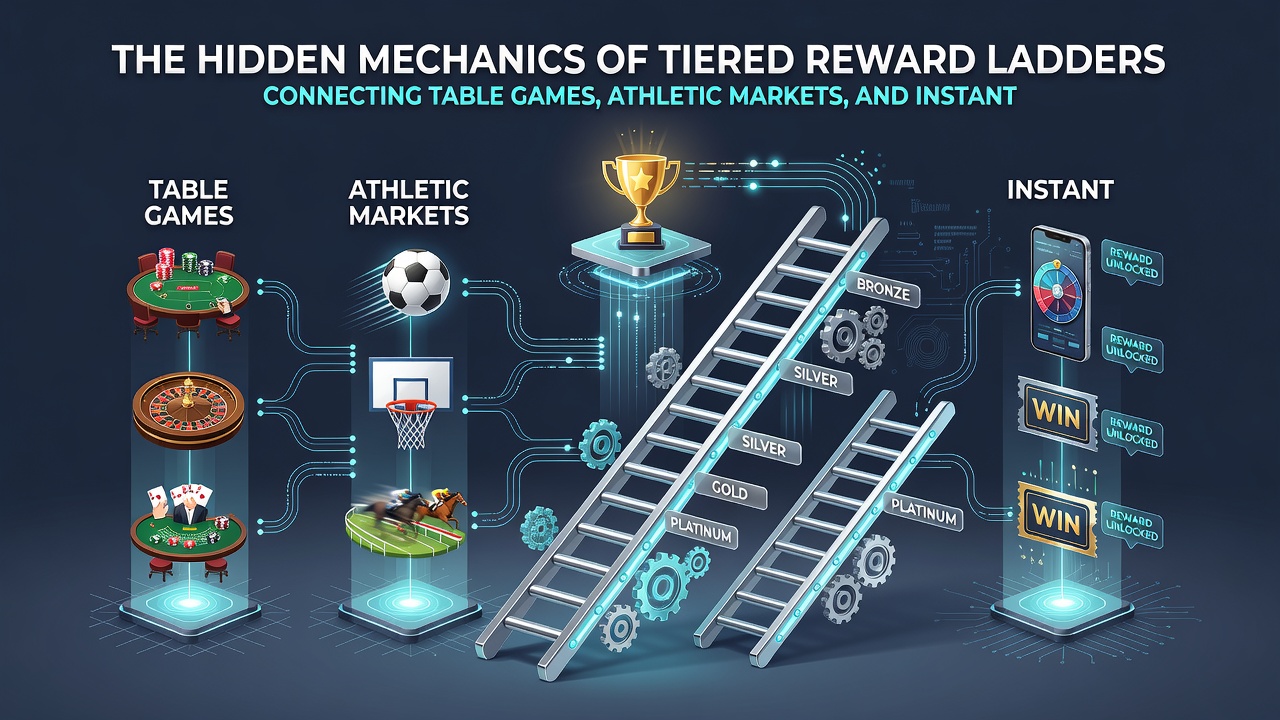 Infographic showing connections between sports betting interfaces, table game rewards, and instant deposit options